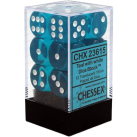 Translucent Set of 12 D6 Dice (Teal/White)